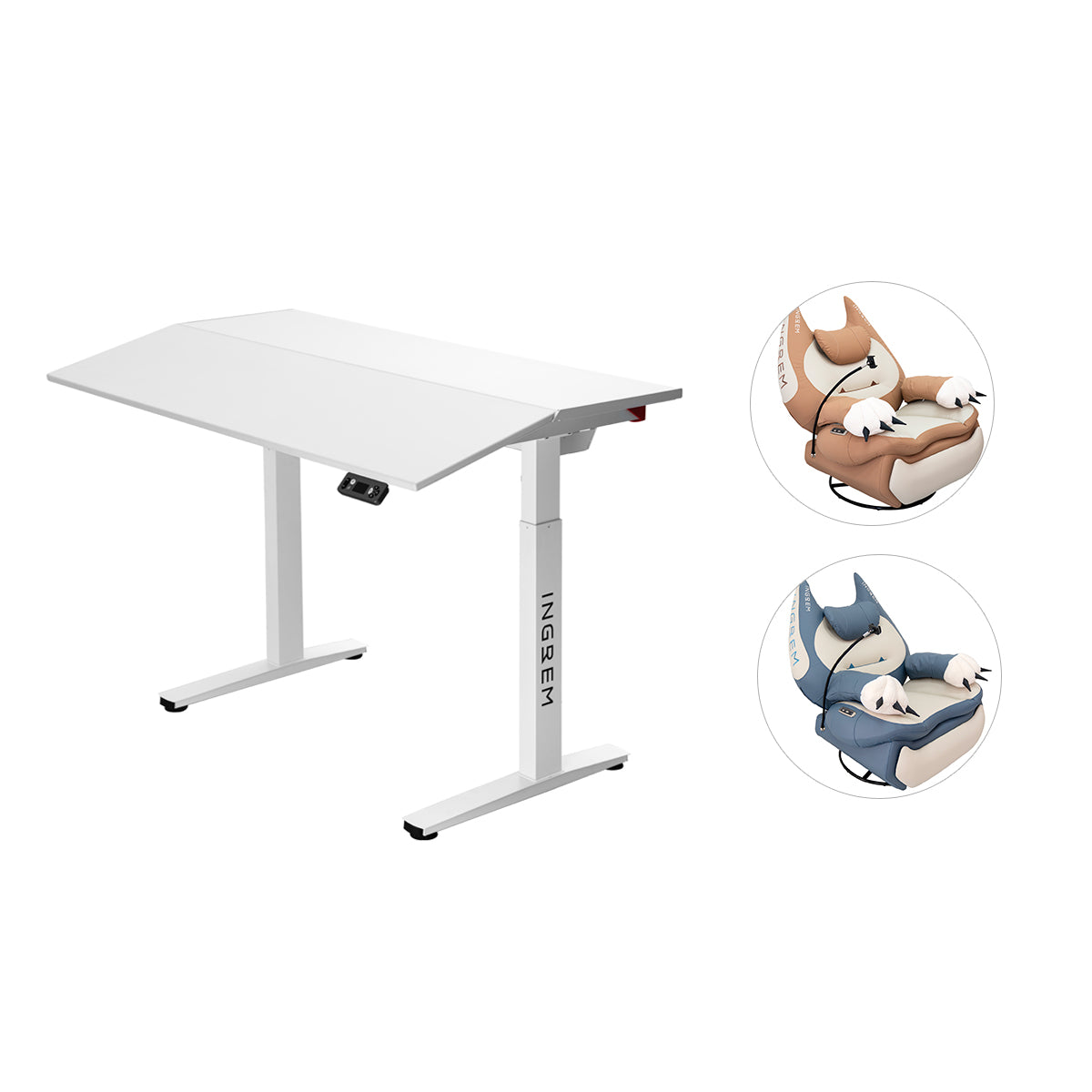 Recliner + tilt-adjustable desk