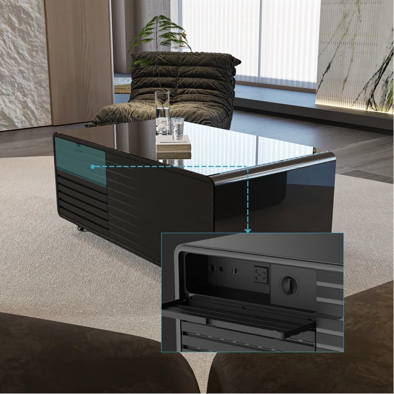 Cullyn Smart Fridege Table with Blue-Tooth Speakers and Wireless Charging