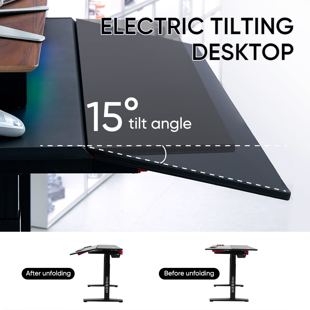Recliner + tilt-adjustable desk