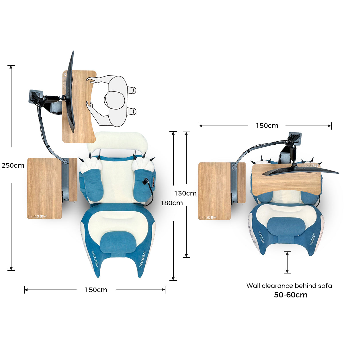Fat Cat Recliner + Floating Desk Bundle dimensions