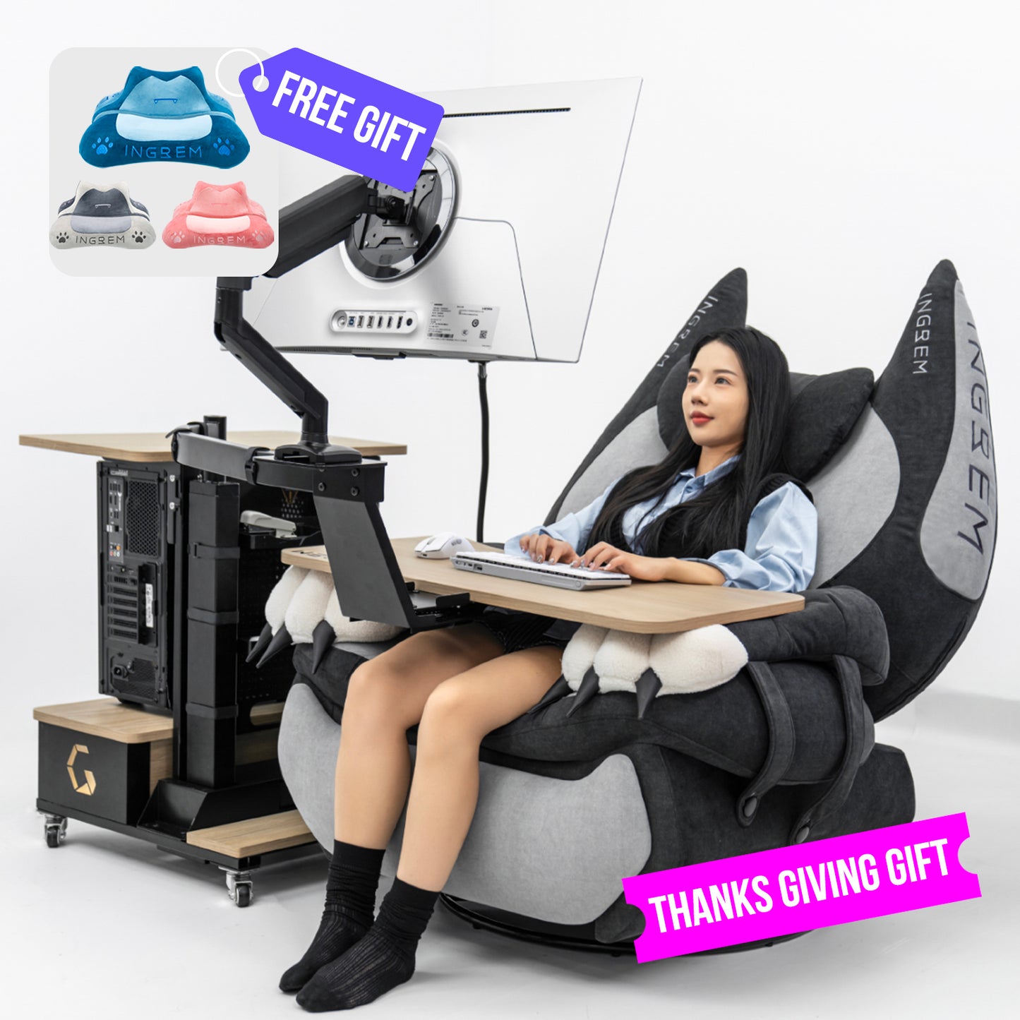 Recliner + floating table package (extra monitor arm is included)