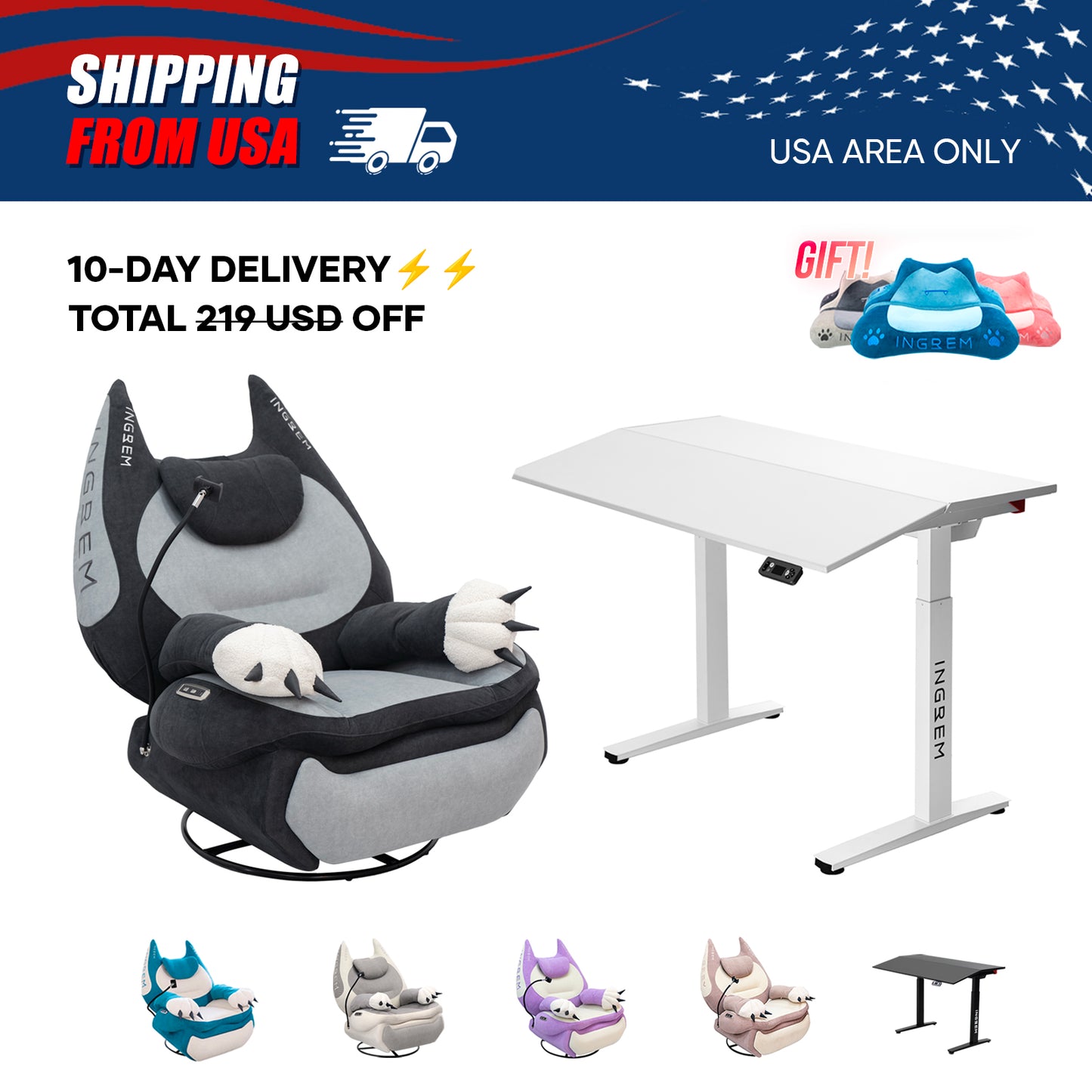 【For US Customers Only 10-Day Delivery⚡️⚡️】Power smart Sofa Recliner+Tilt-adjustable desk