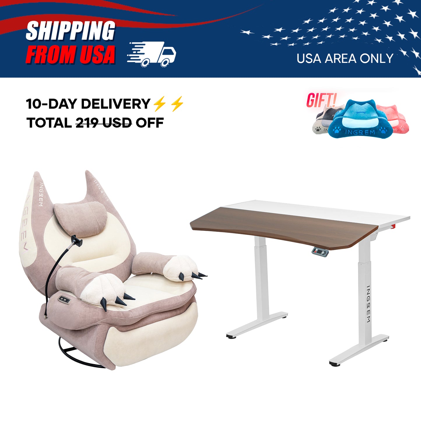 【For US Customers Only 10-Day Delivery⚡️⚡️】Power smart Sofa Recliner+Tilt-adjustable desk