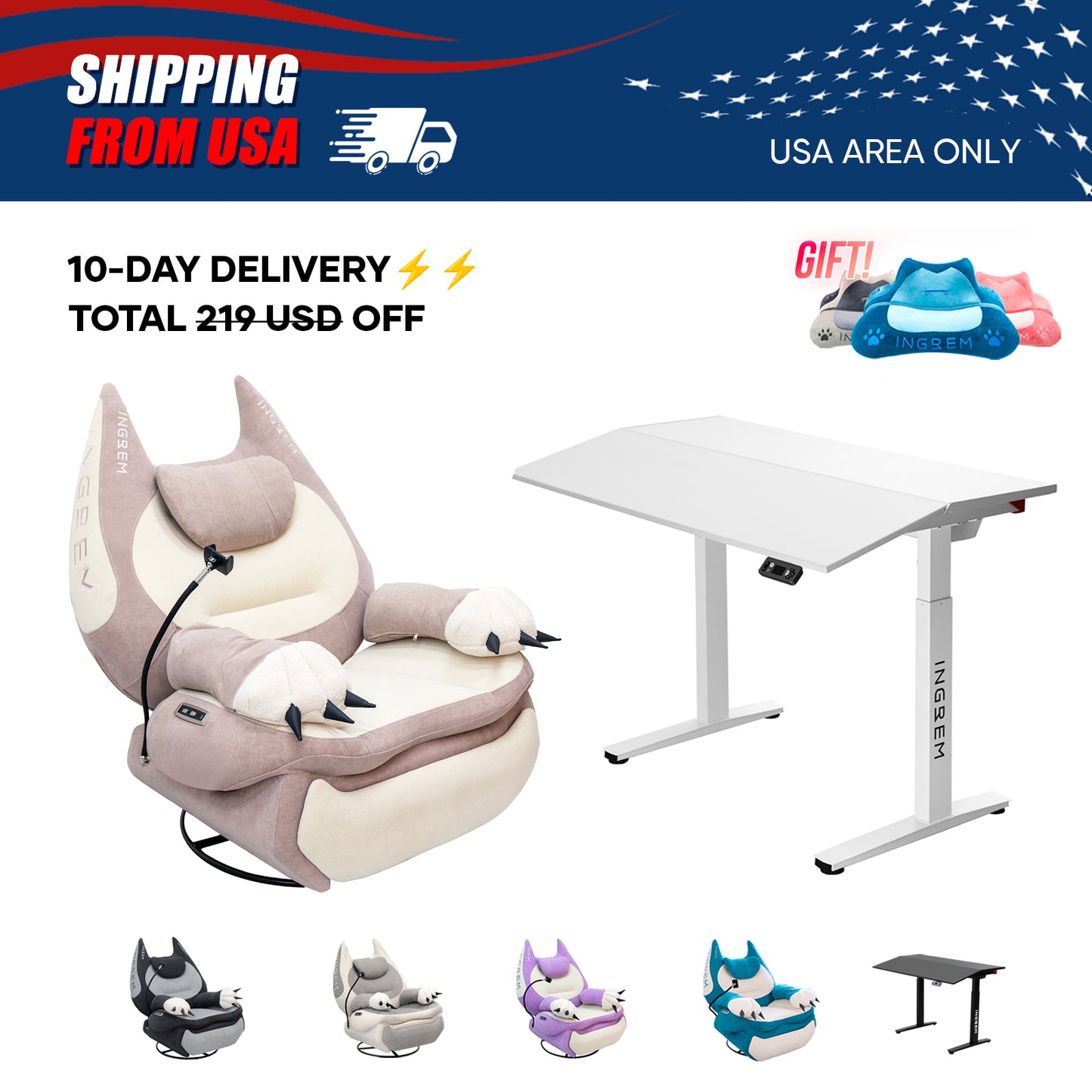 【For US Customers Only 10-Day Delivery⚡️⚡️】Power smart Sofa Recliner+Tilt-adjustable desk