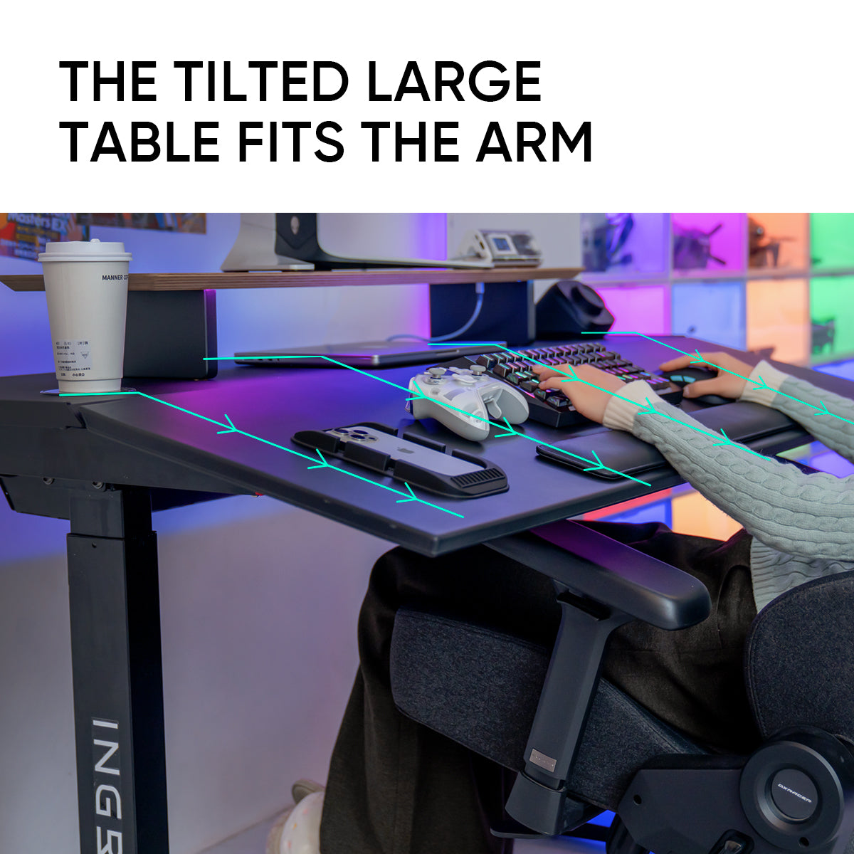 Recliner + tilt-adjustable desk