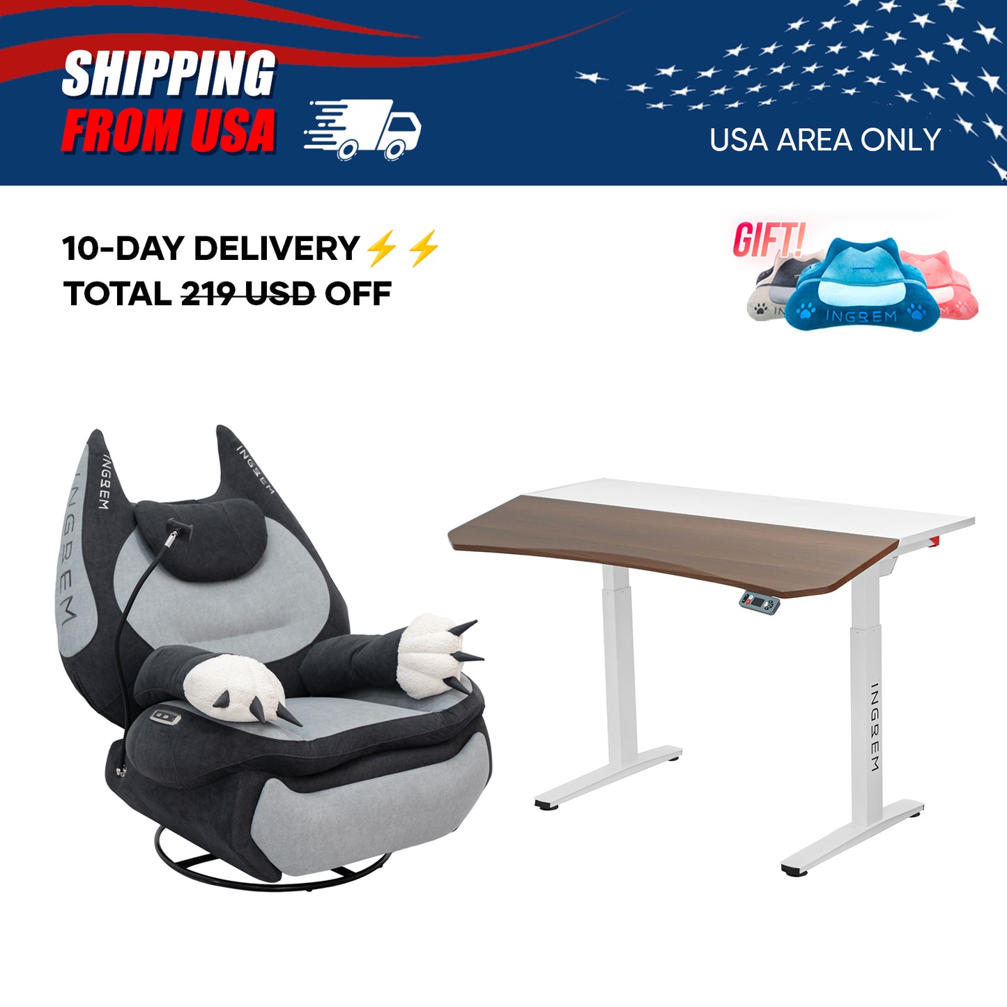 【For US Customers Only 10-Day Delivery⚡️⚡️】Power smart Sofa Recliner+Tilt-adjustable desk