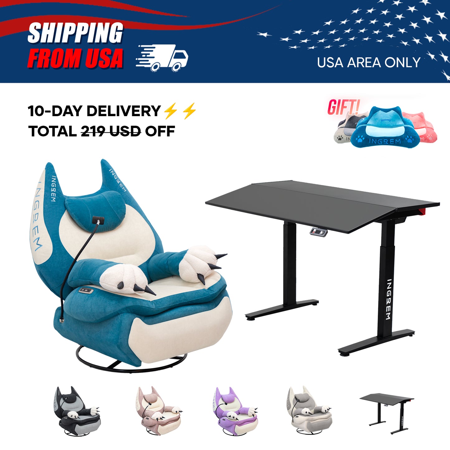 【For US Customers Only 10-Day Delivery⚡️⚡️】Power smart Sofa Recliner+Tilt-adjustable desk
