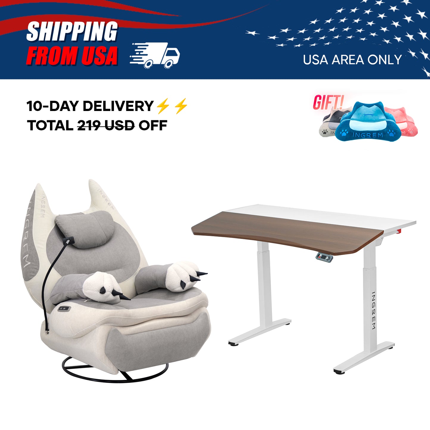 【For US Customers Only 10-Day Delivery⚡️⚡️】Power smart Sofa Recliner+Tilt-adjustable desk