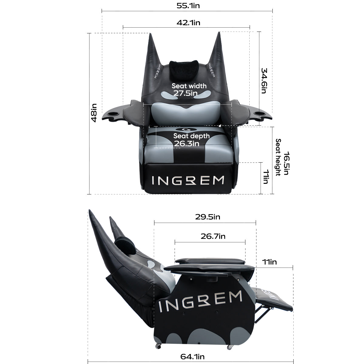 Bat Cat Power Recliner dimensions