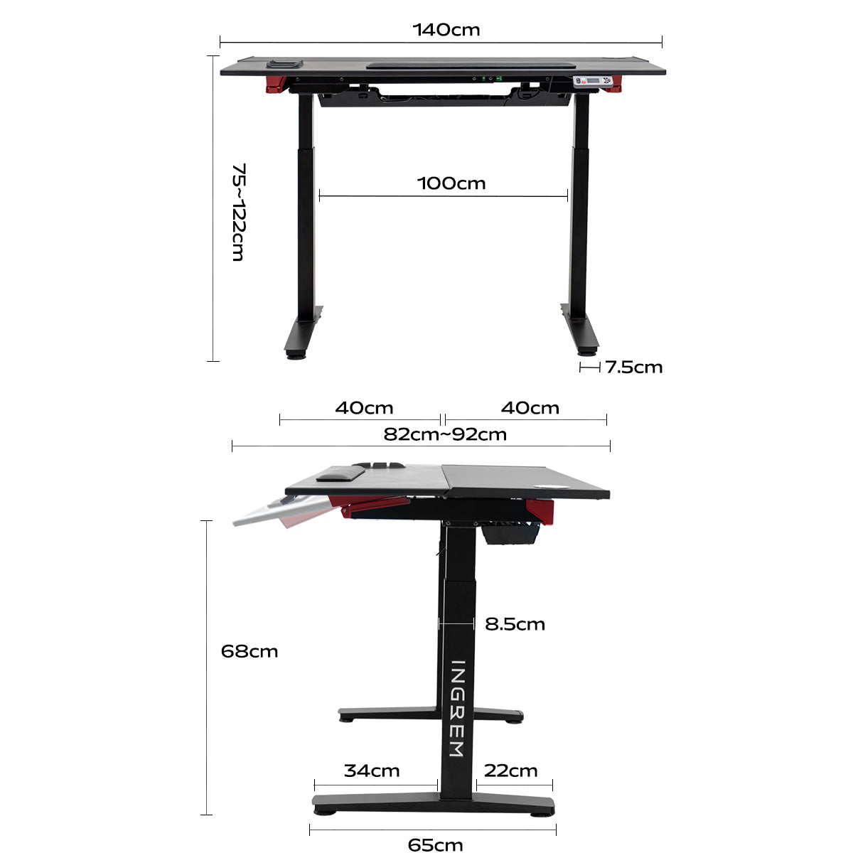 Electric Tilt-Adjustable Desk dimensions