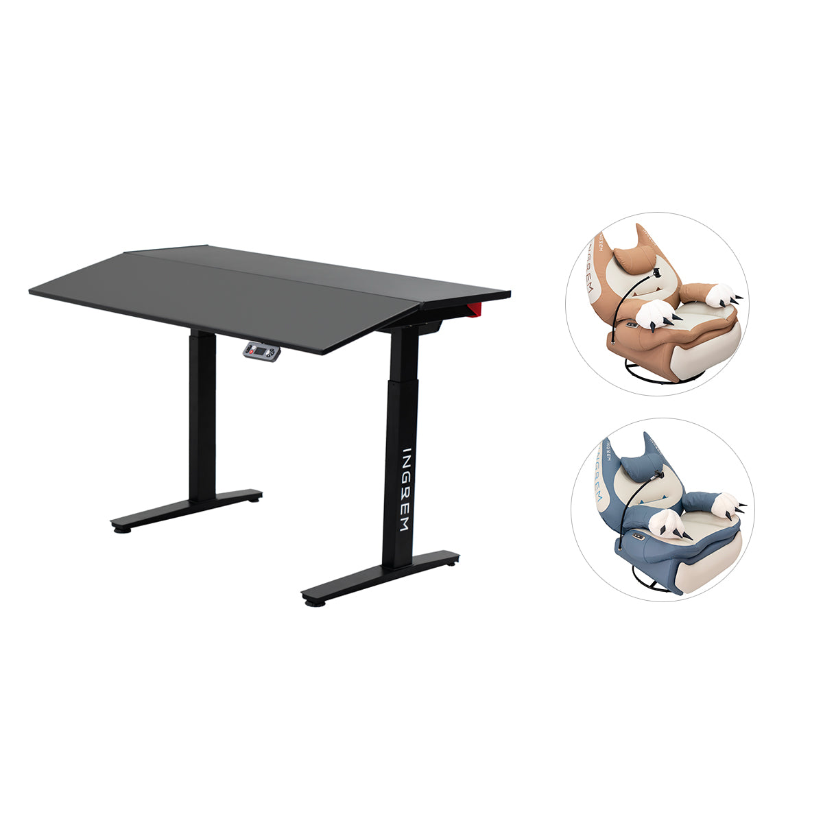 Recliner + tilt-adjustable desk