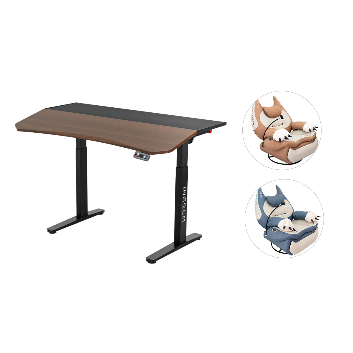Recliner + tilt-adjustable desk